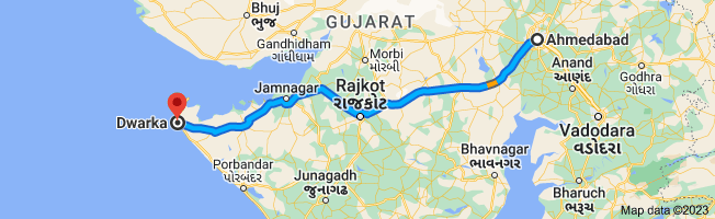 ahmedabad to dwarka distace