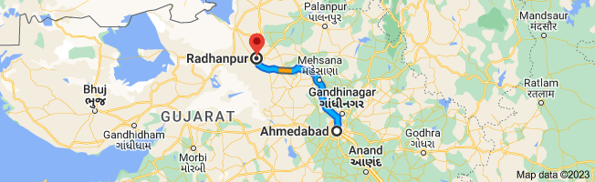 ahmedabad to radhanpur distace