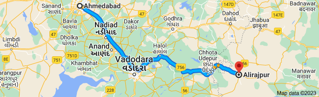 ahmedabad to rajpur distace