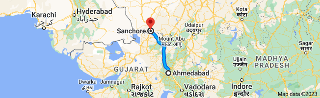 ahmedabad to sanchore distace